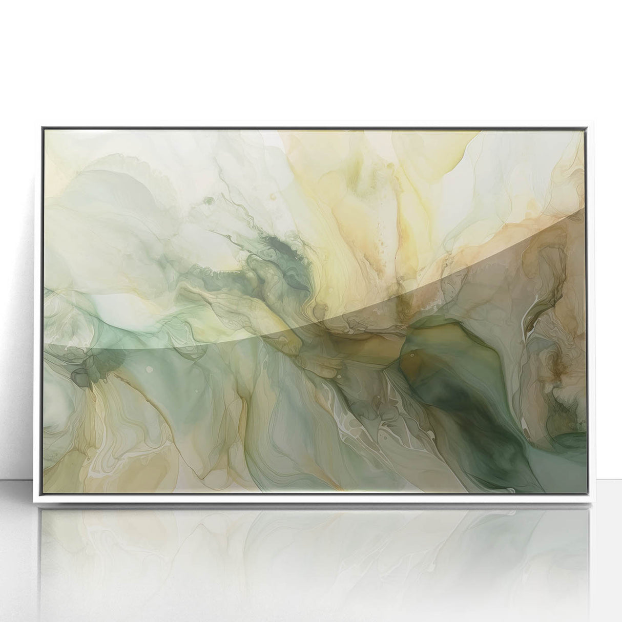 Framed acrylic wall art featuring abstract strokes in white and soft pastel colors, perfect for modern home decor, enhancing any living space with elegance.