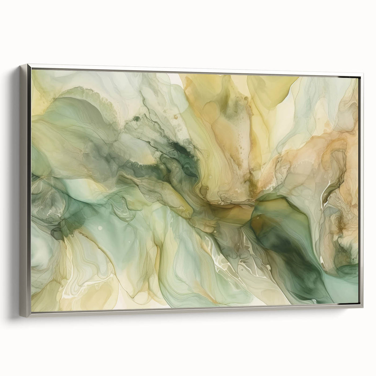 Framed canvas wall art showcasing abstract strokes in silver tones, offering a modern touch to home decor with a sleek side view display. Perfect for contemporary interiors.