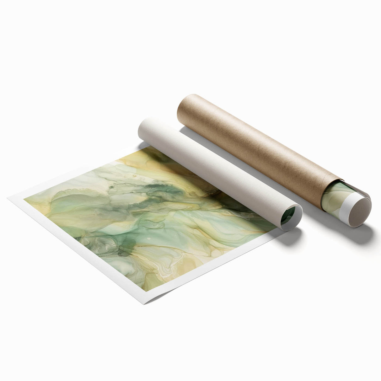 Colorful abstract strokes wall art print showcasing vibrant hues of blue, orange, and yellow, perfect for modern home decor, rolled for easy shipping and display.