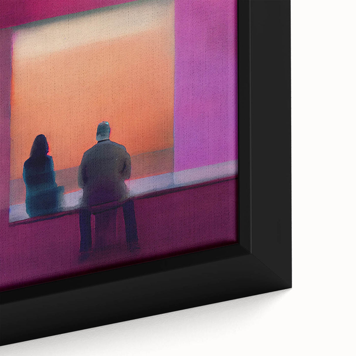 Close-up of abstract figurative wall art, showcasing vibrant colors and intricate brush strokes on a framed canvas, perfect for modern home decor.