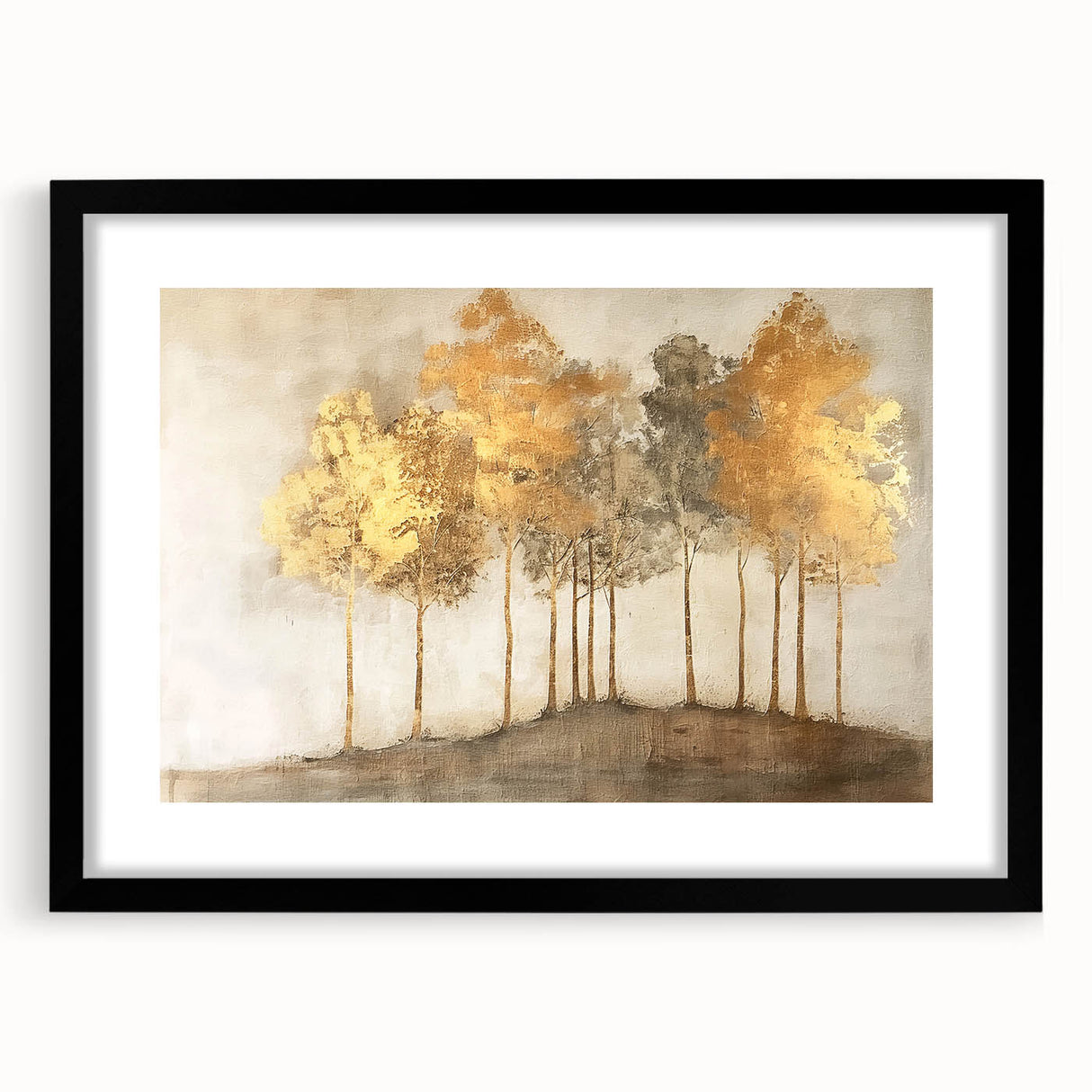 Abstract landscape wall art framed in black, featuring soft pastel colors and geometric shapes, ideal for modern home decor or gallery display.