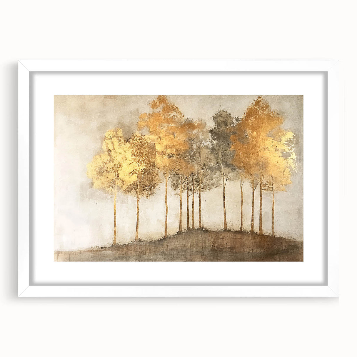 Abstract landscape wall art framed in white with a mat, showcasing vibrant colors and organic shapes, ideal for modern home decor and art enthusiasts.