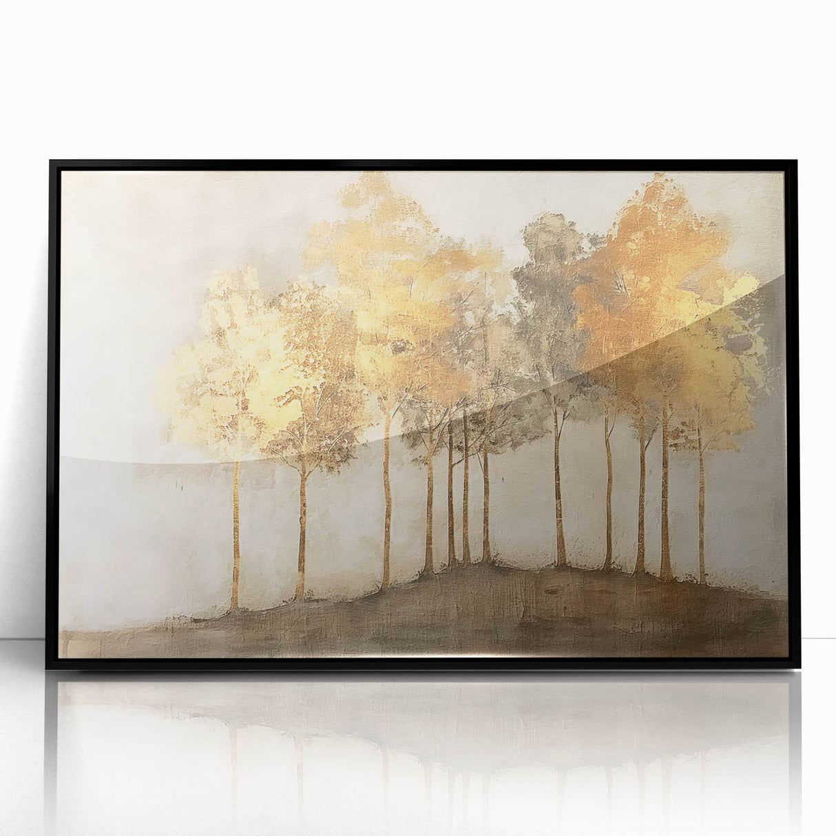Framed abstract landscapes wall art featuring vibrant colors and dynamic shapes, set in a sleek black frame, ideal for modern home decor.