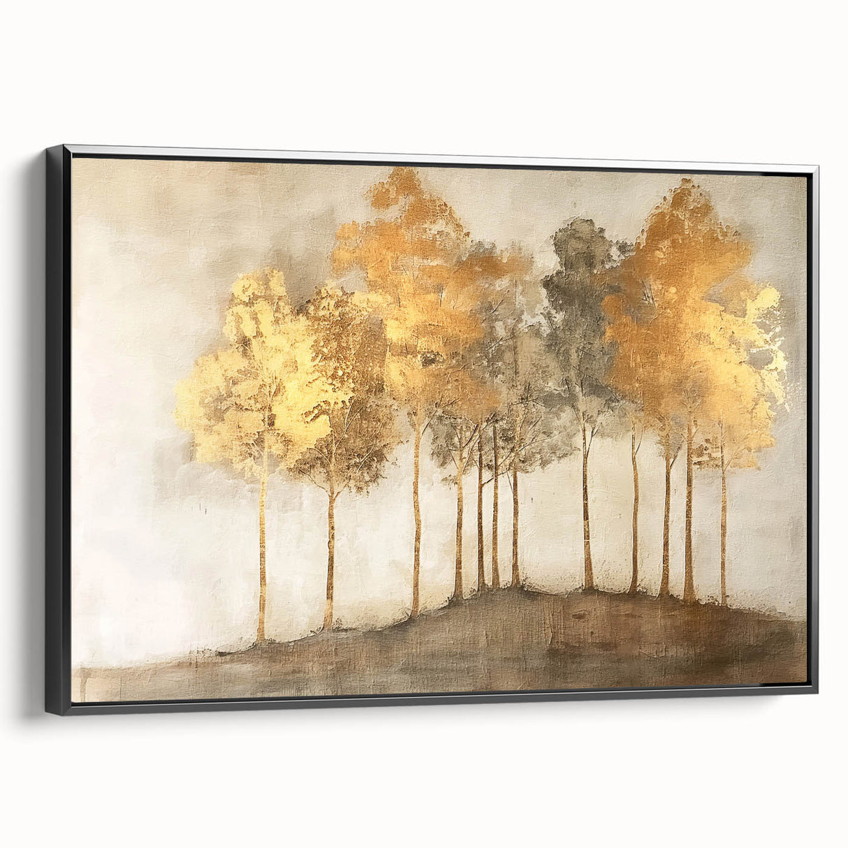 Framed abstract landscape wall art in black, showcasing fluid shapes and earthy tones, perfect for modern home decor. Side view highlights its sleek design and premium finish.