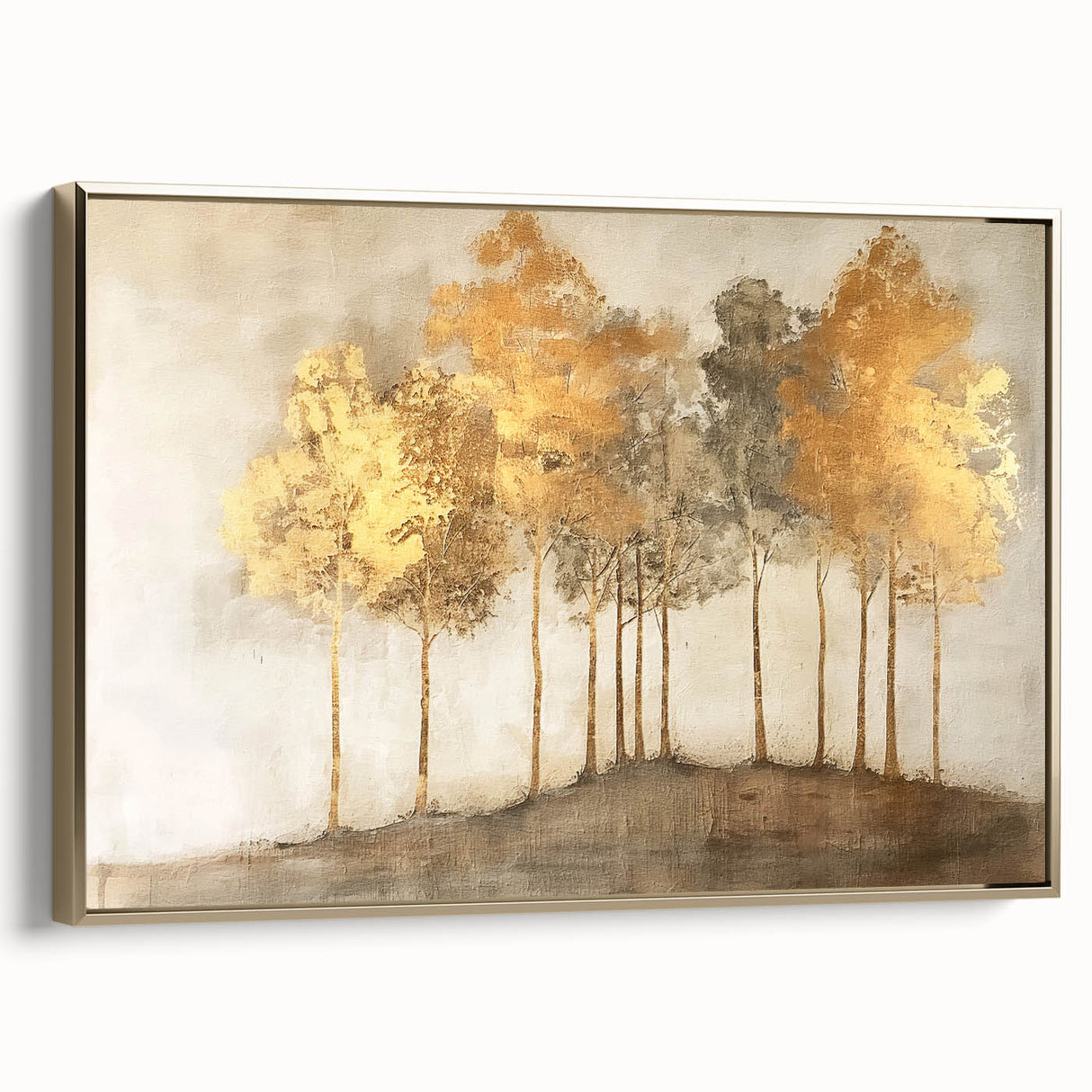 Framed abstract landscape wall art featuring gold accents and a textured surface, showcasing a modern design that enhances contemporary decor aesthetics.