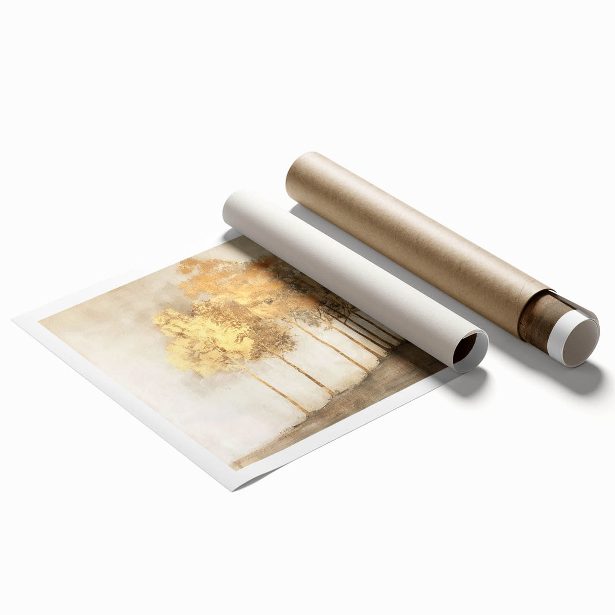 Abstract landscape wall art print showcasing vibrant hues of blue, green, and orange, rolled and ready for display, ideal for modern home decor.