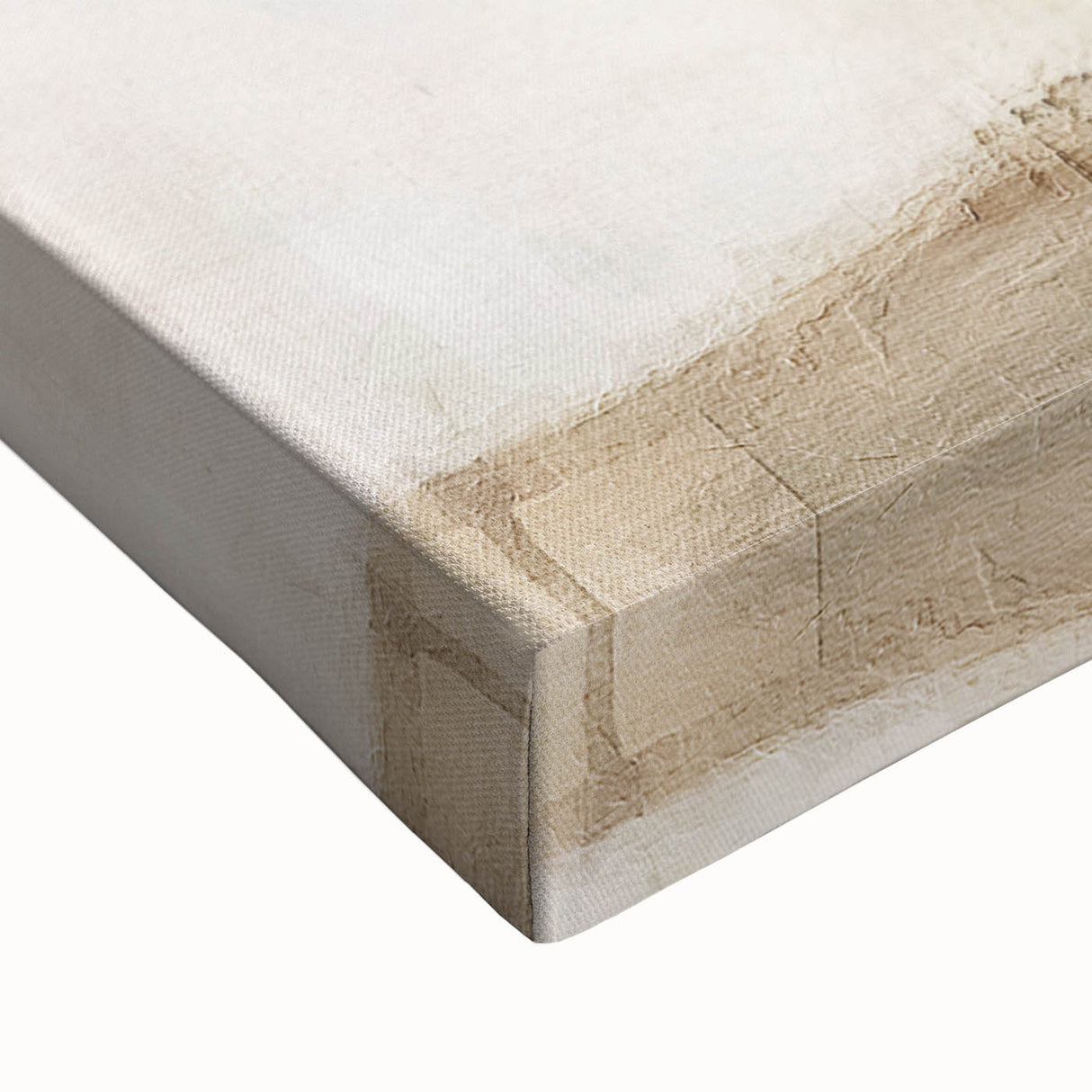 Close-up of a vibrant abstract landscape wall art piece on stretched canvas, showcasing rich colors and intricate textures, perfect for modern home decor.