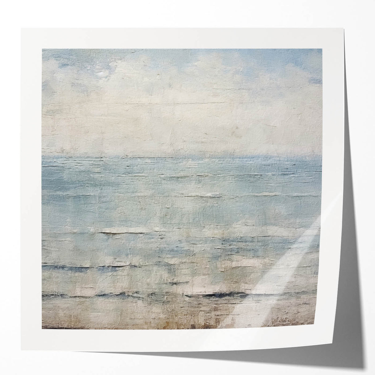 Abstract wall art print showcasing vibrant strokes in shades of blue, yellow, and pink, presented in a glossy finish, perfect for modern home decor.