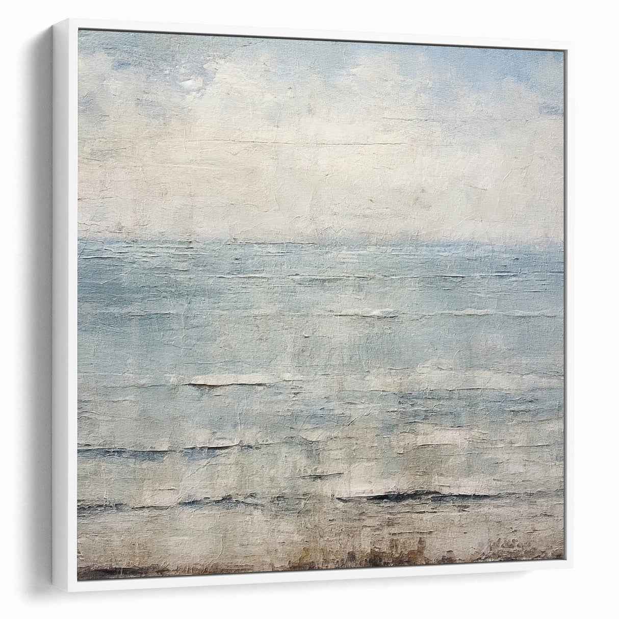 Framed wall art featuring abstract strokes in soft pastel colors, displayed in a modern white frame, adding a contemporary touch to home decor. Ideal for creating a soothing atmosphere in living spaces or offices.