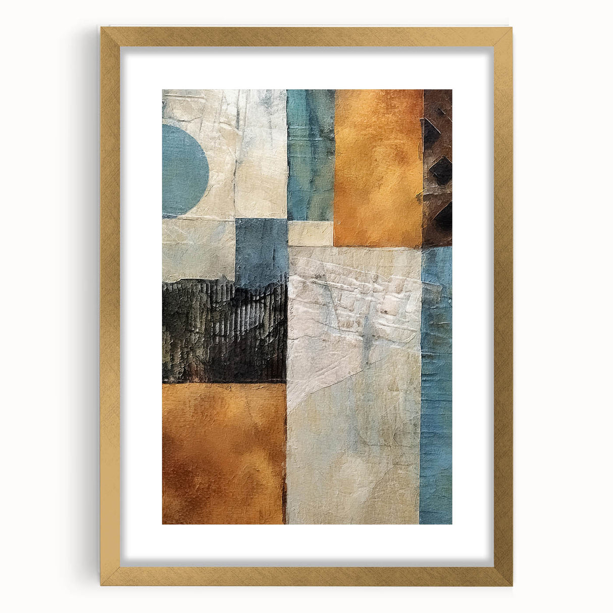 Abstract strokes wall art framed in gold, featuring dynamic brushwork in vibrant colors. Ideal for modern decor, enhancing living spaces with artistic flair.