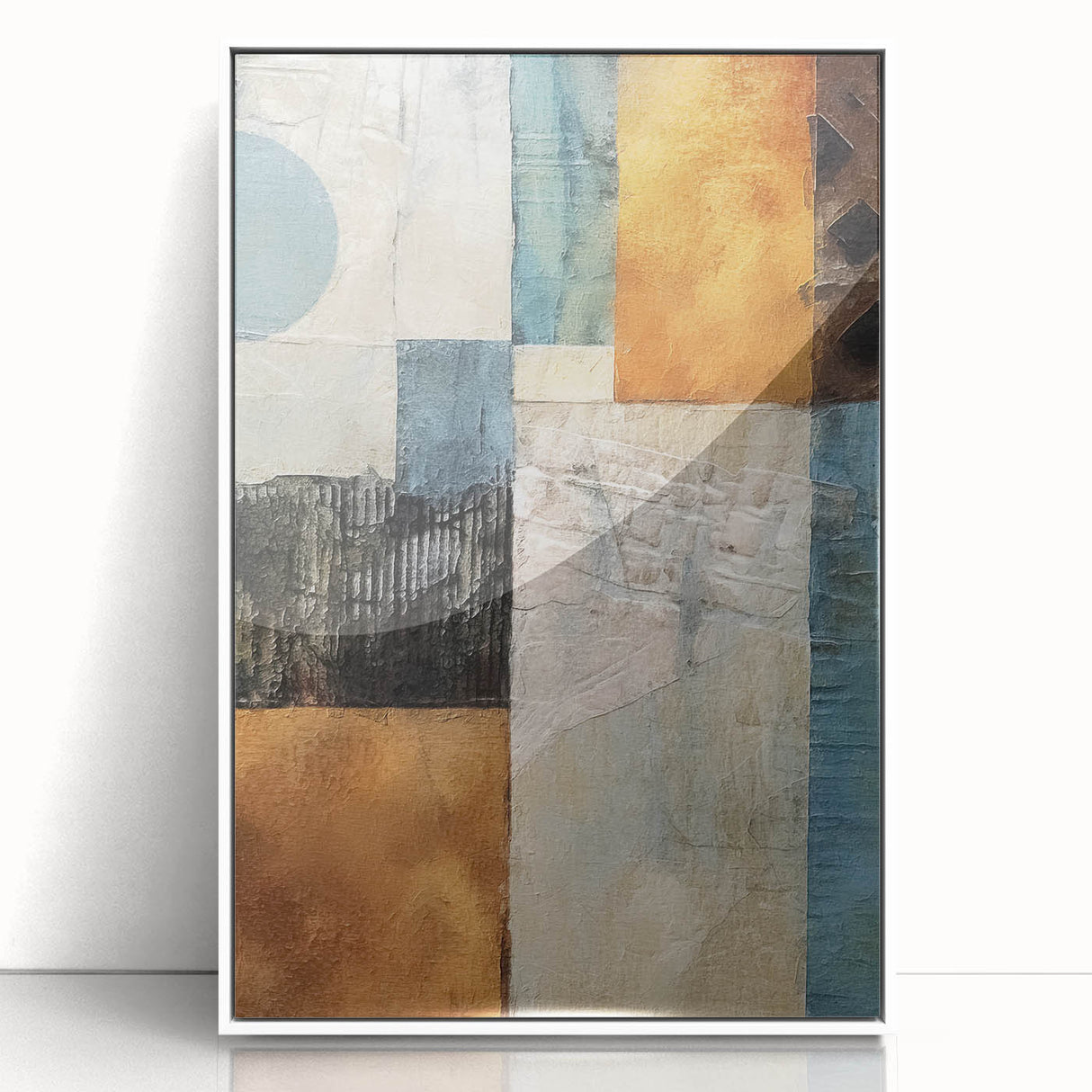 Framed abstract strokes wall art in white acrylic, showcasing dynamic brush patterns in soft pastel colors, perfect for modern home decor.