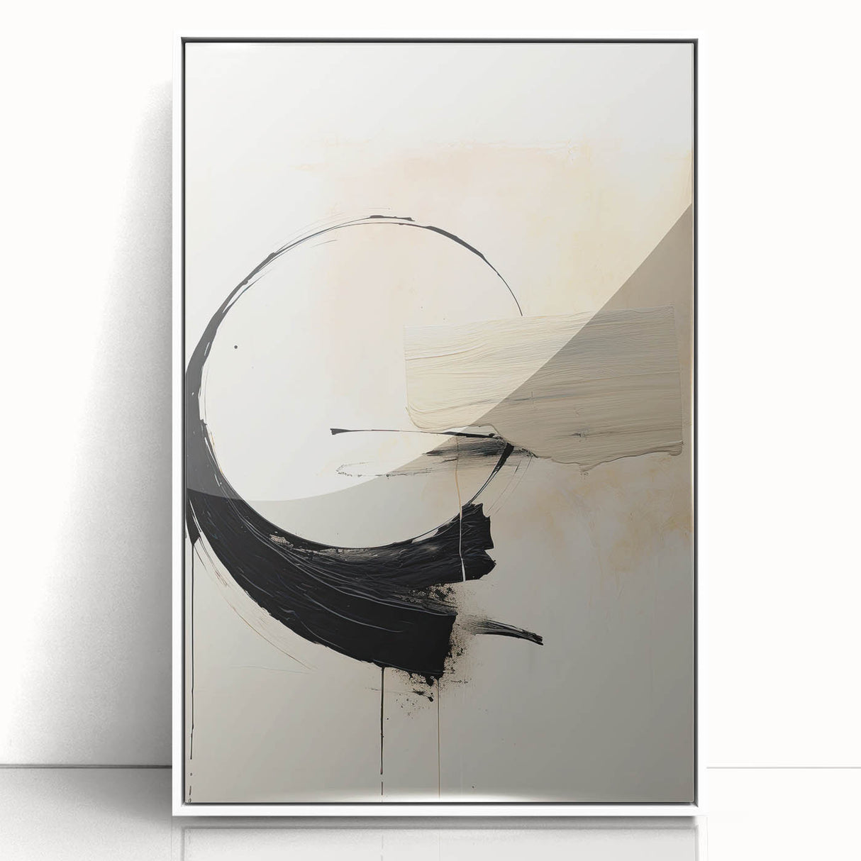 Framed Art for Dining Spaces - Abstract Black, White & Beige Print