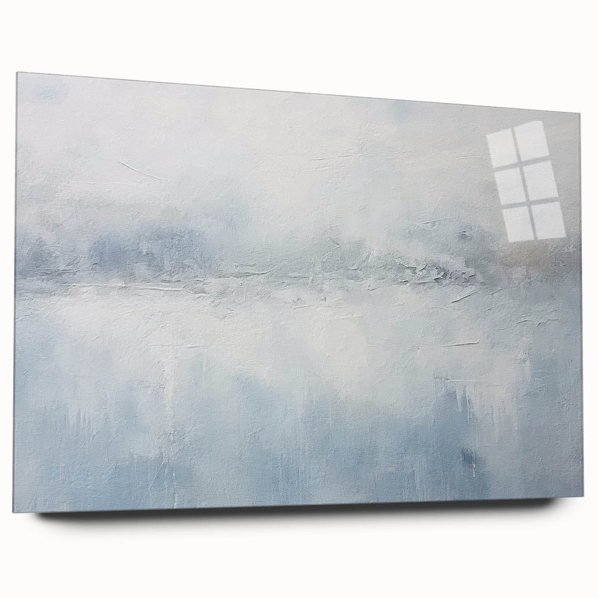 Abstract wall art featuring vibrant, colorful strokes on acrylic glass, showcasing a modern design. The side view highlights the sleek edges and glossy finish, ideal for contemporary decor.