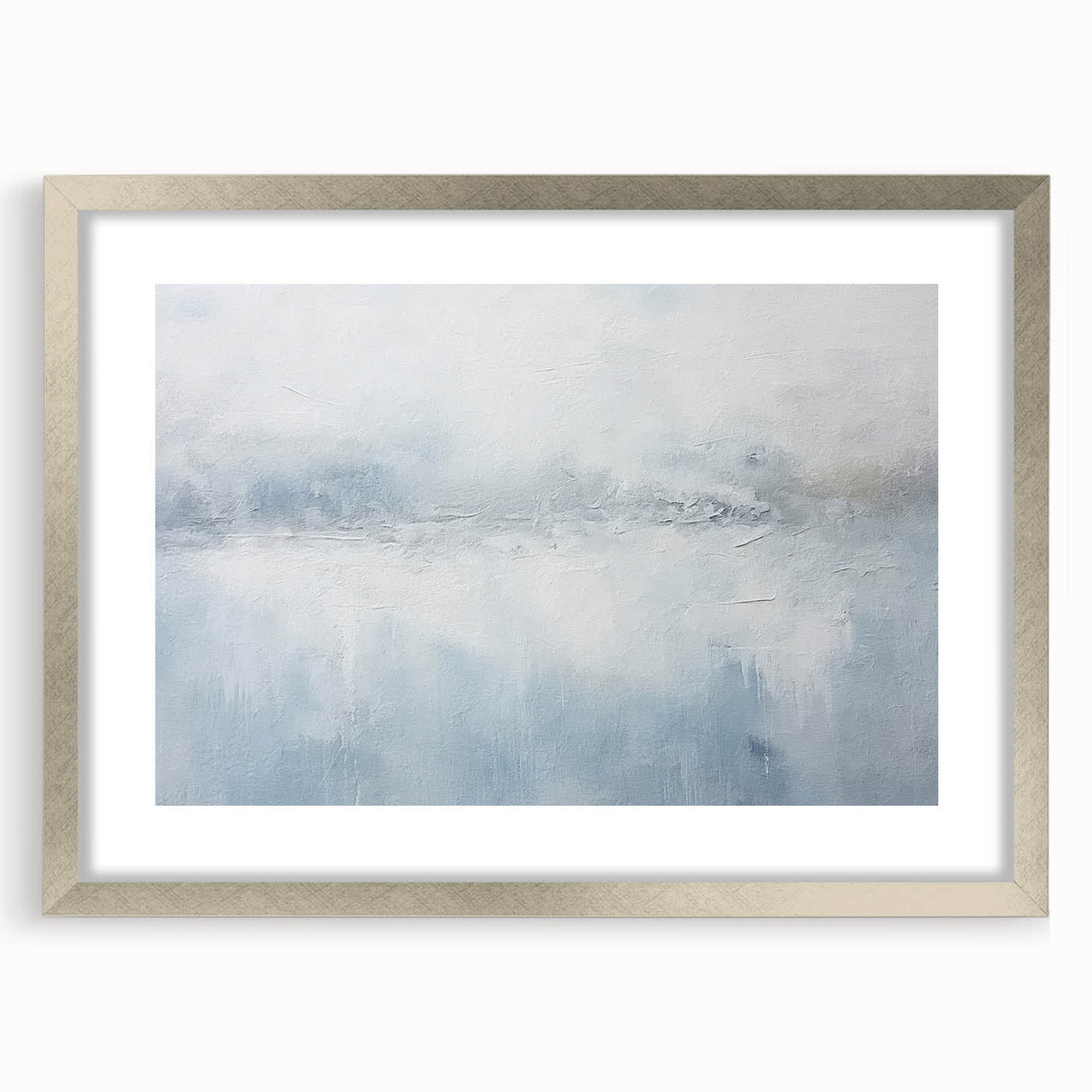 Abstract strokes wall art featuring a silver frame with a mat, showcasing vibrant colors and dynamic patterns, perfect for modern home decor.