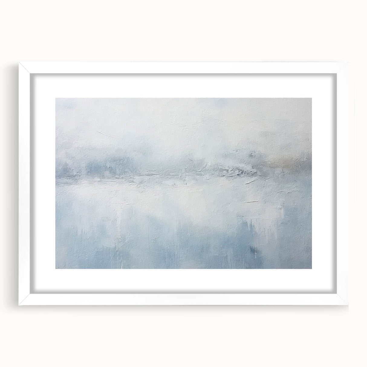 Abstract strokes wall art framed in white with a mat, showcasing vibrant colors and dynamic patterns, ideal for modern interior decor.