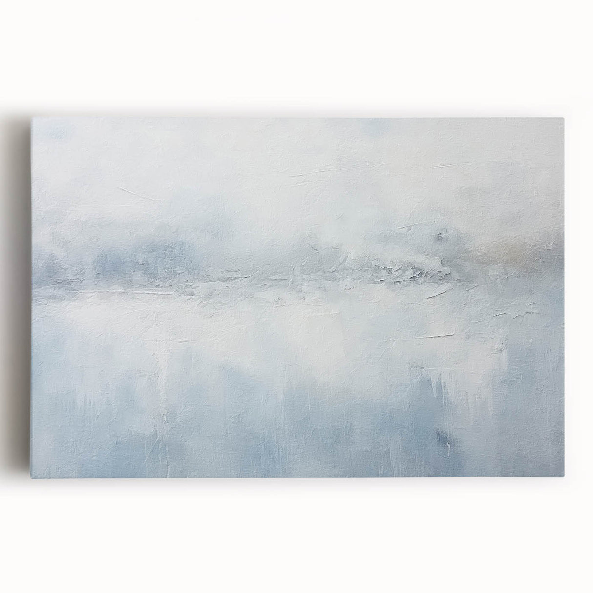 Abstract wall art featuring vibrant strokes in shades of blue, orange, and yellow on a stretched canvas, ideal for modern home decor and creative spaces.