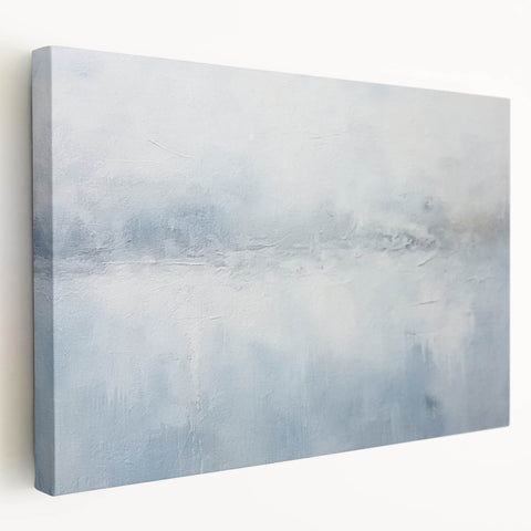 Abstract strokes wall art on stretched canvas, showcasing vibrant colors including blues and oranges, perfect for modern home decor. Side view highlights its depth and texture, ideal for enhancing living spaces.