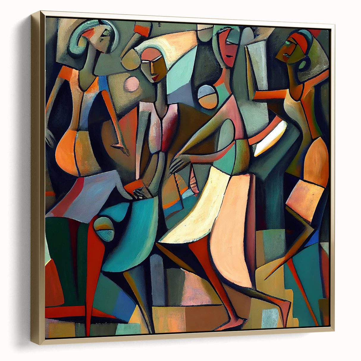 Framed abstract figurative wall art featuring a blend of silver and gold tones, showcasing dynamic shapes and textures, perfect for modern decor.