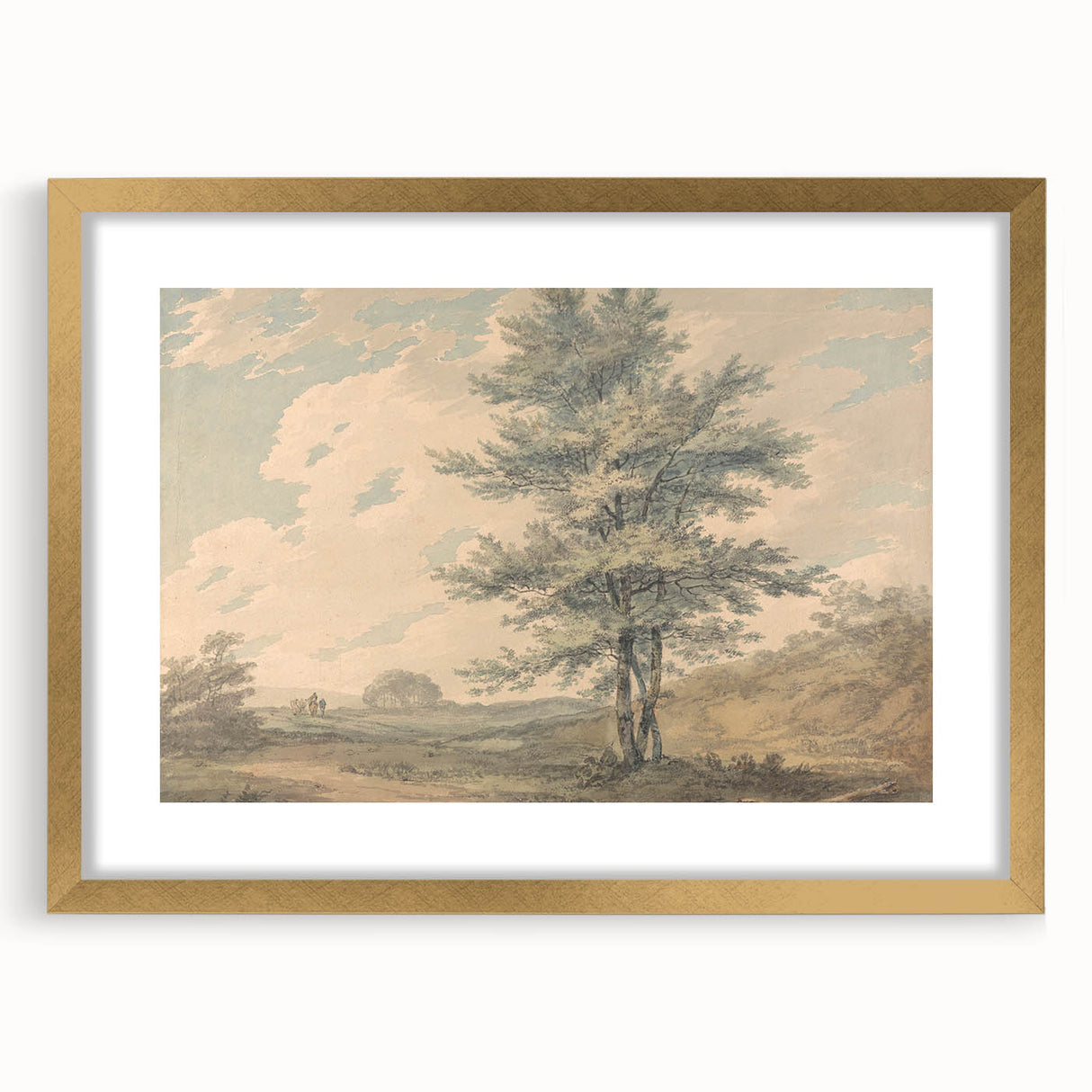 Romantic Art Prints: Serene Landscape with Trees and Figures