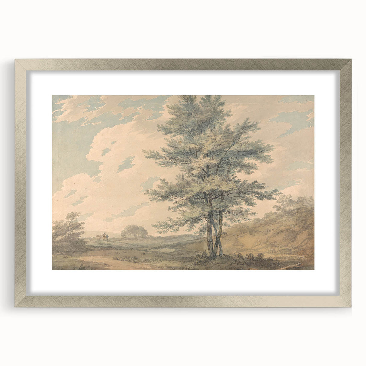 Romantic Art Prints: Serene Landscape with Trees and Figures