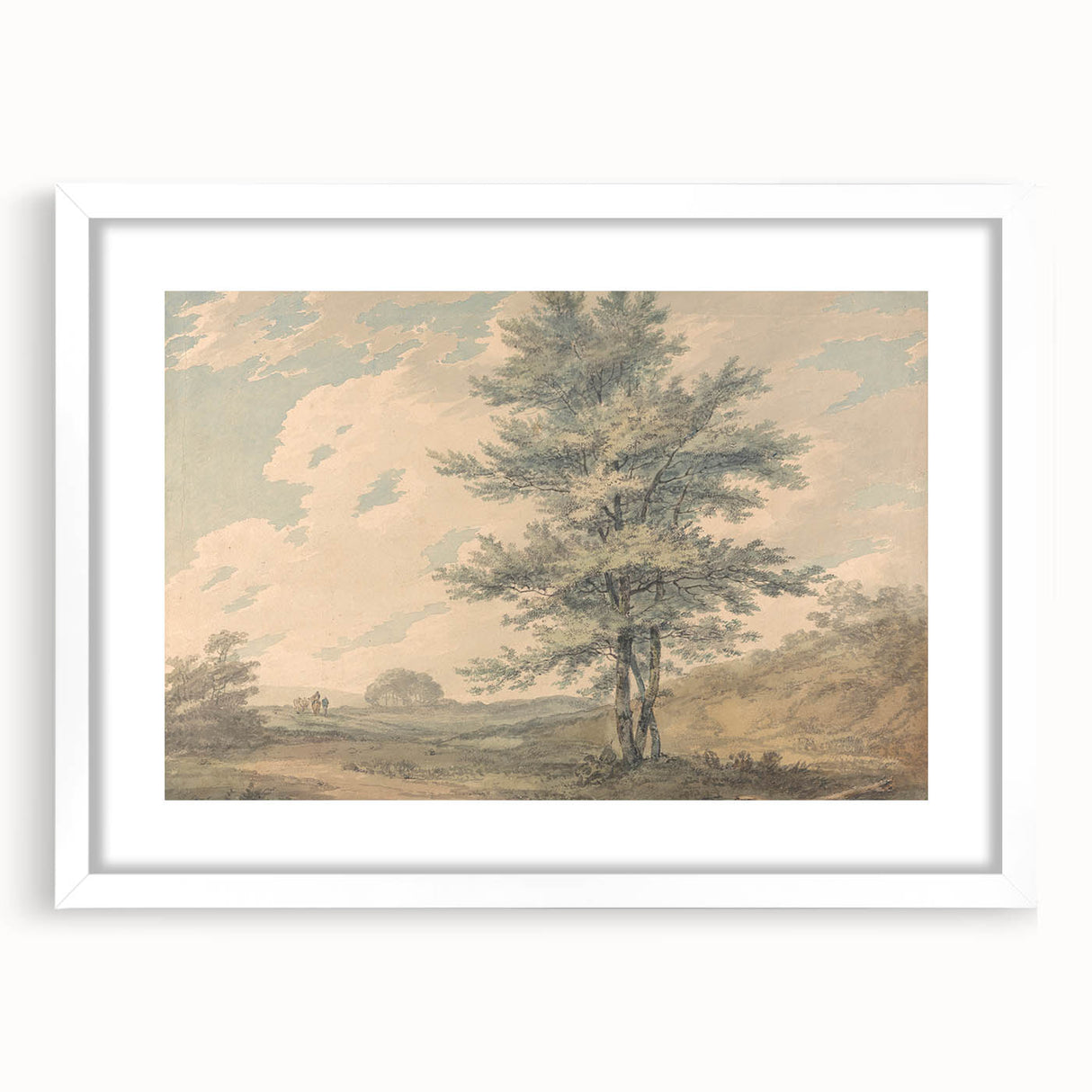 Romantic Art Prints: Serene Landscape with Trees and Figures
