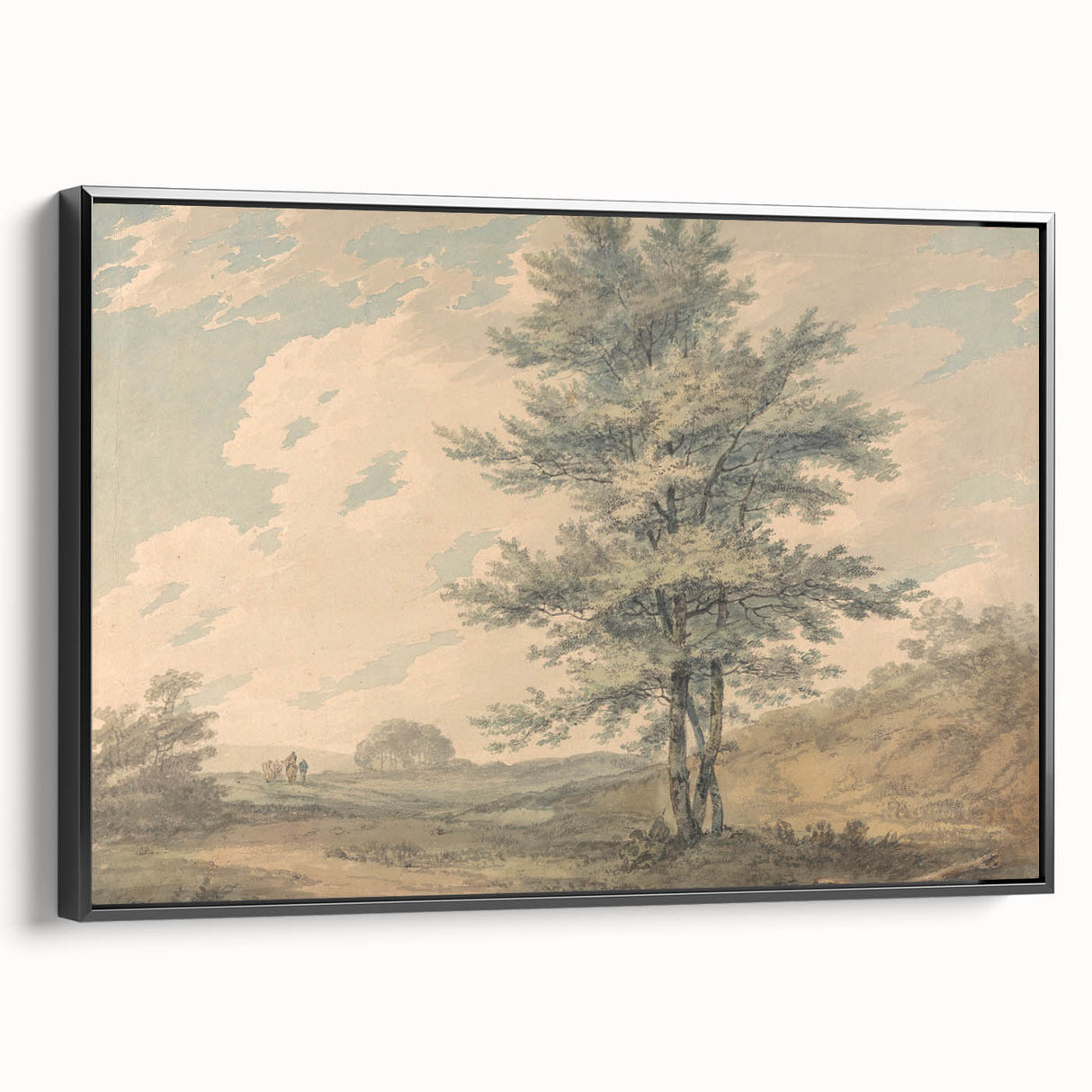 Romantic Art Prints: Serene Landscape with Trees and Figures
