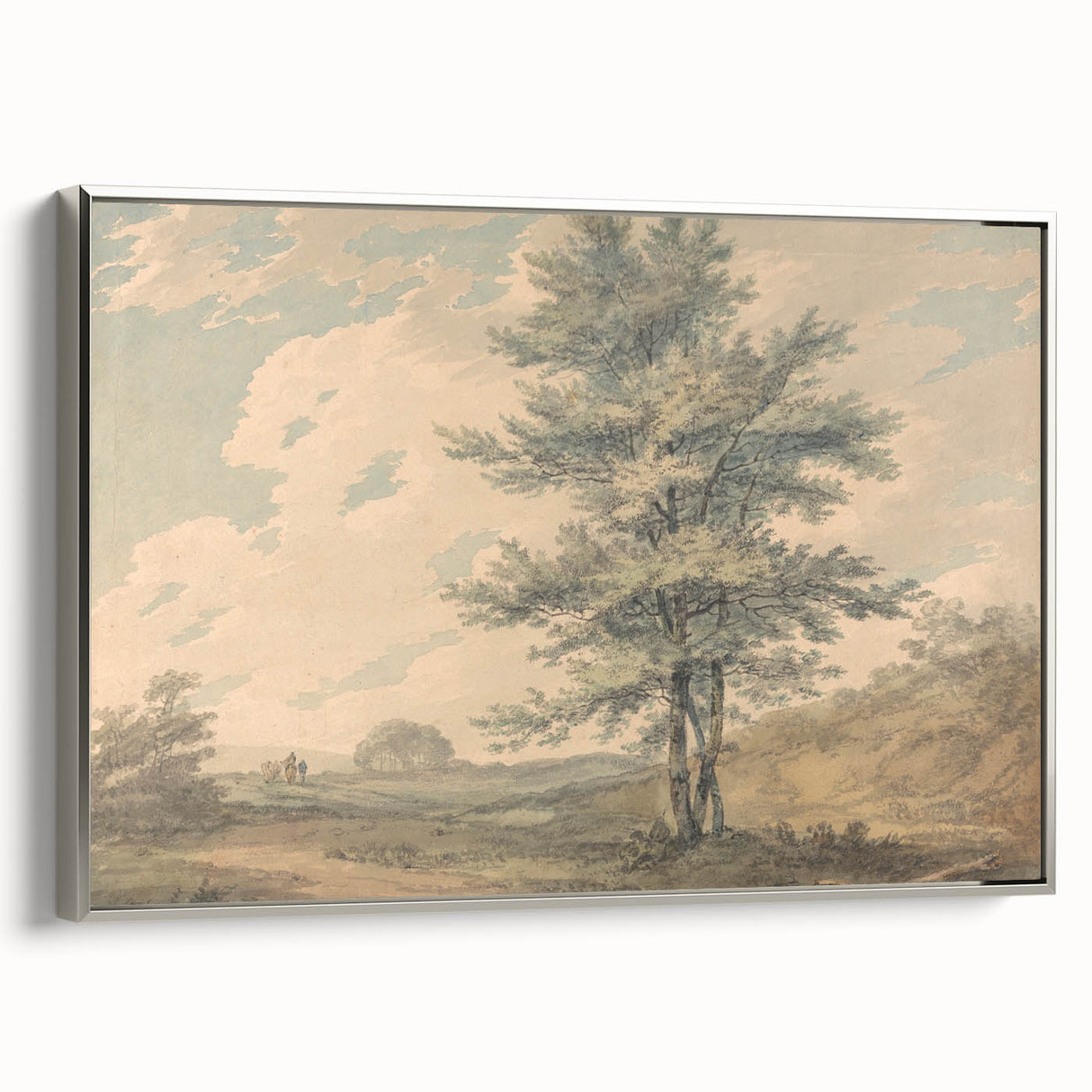 Romantic Art Prints: Serene Landscape with Trees and Figures