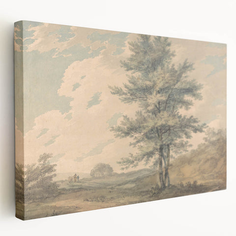 Romantic Art Prints: Serene Landscape with Trees and Figures