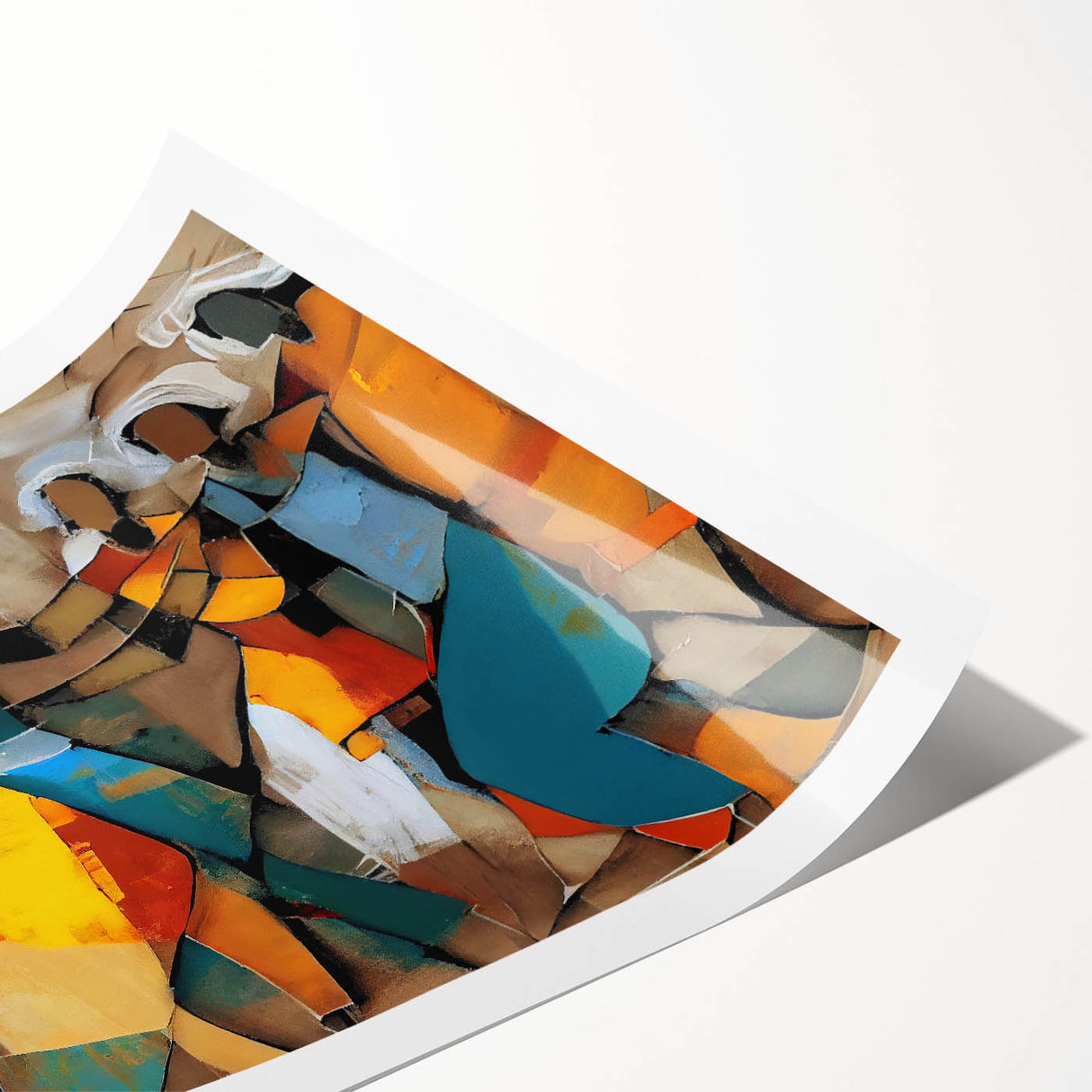 Abstract figurative wall art print showcasing vibrant colors and dynamic shapes, rolled and packaged securely for easy display. Perfect for modern home decor.