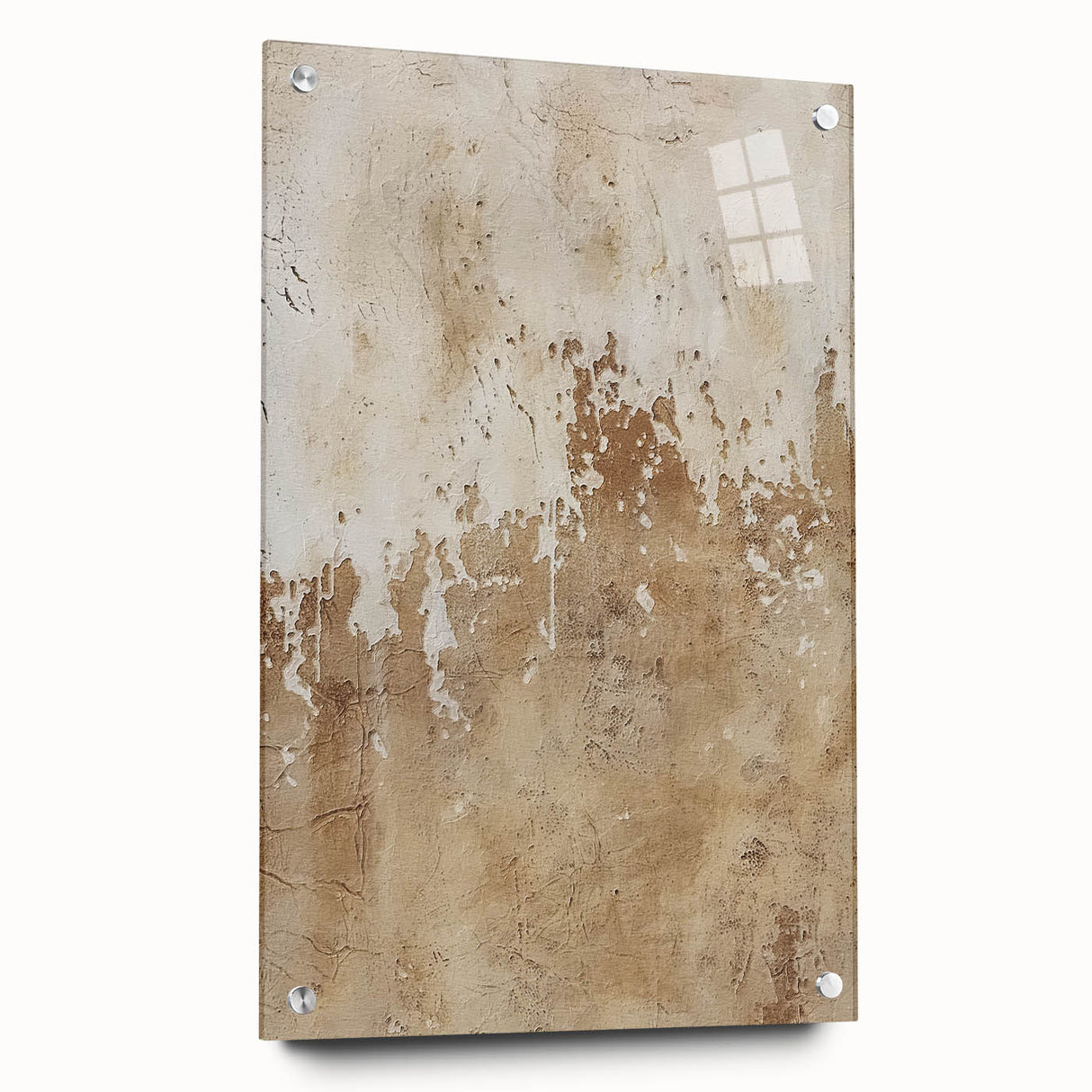 Abstract wall art featuring colorful strokes in a fluid design, displayed in a side view with acrylic glass and metal pins for mounting. Perfect for modern home decor.