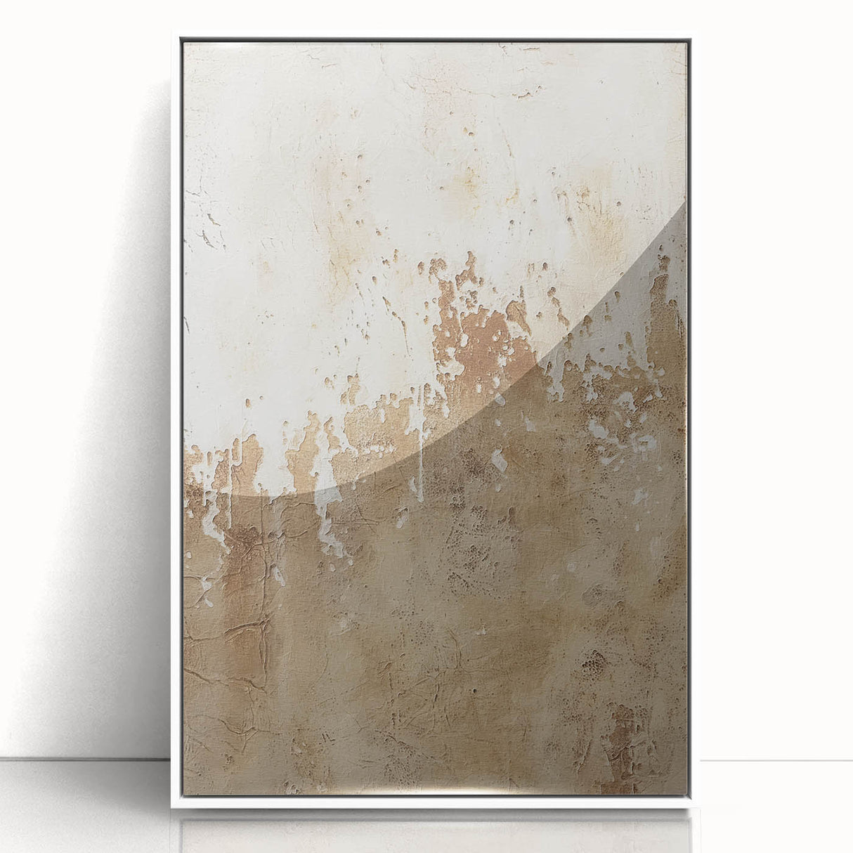 Framed abstract wall art with vibrant strokes in shades of blue, pink, and yellow, set against a sleek white background, perfect for modern home decor.