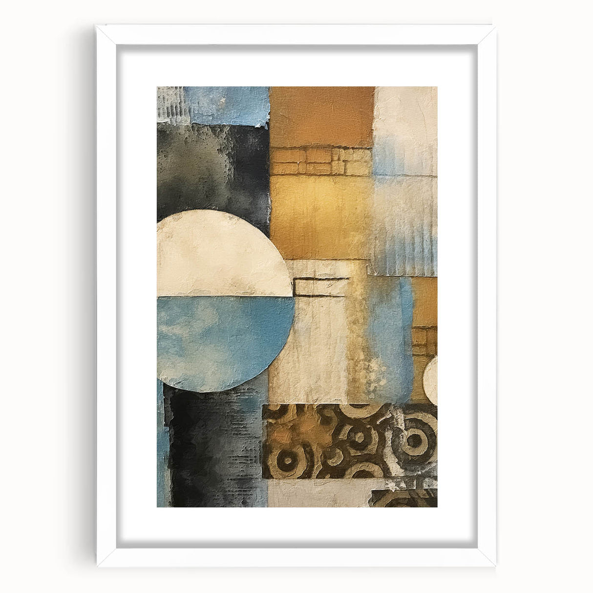 Abstract strokes wall art print in a white frame with mat, showcasing vibrant colors and dynamic patterns, perfect for modern home decor and artistic interiors.