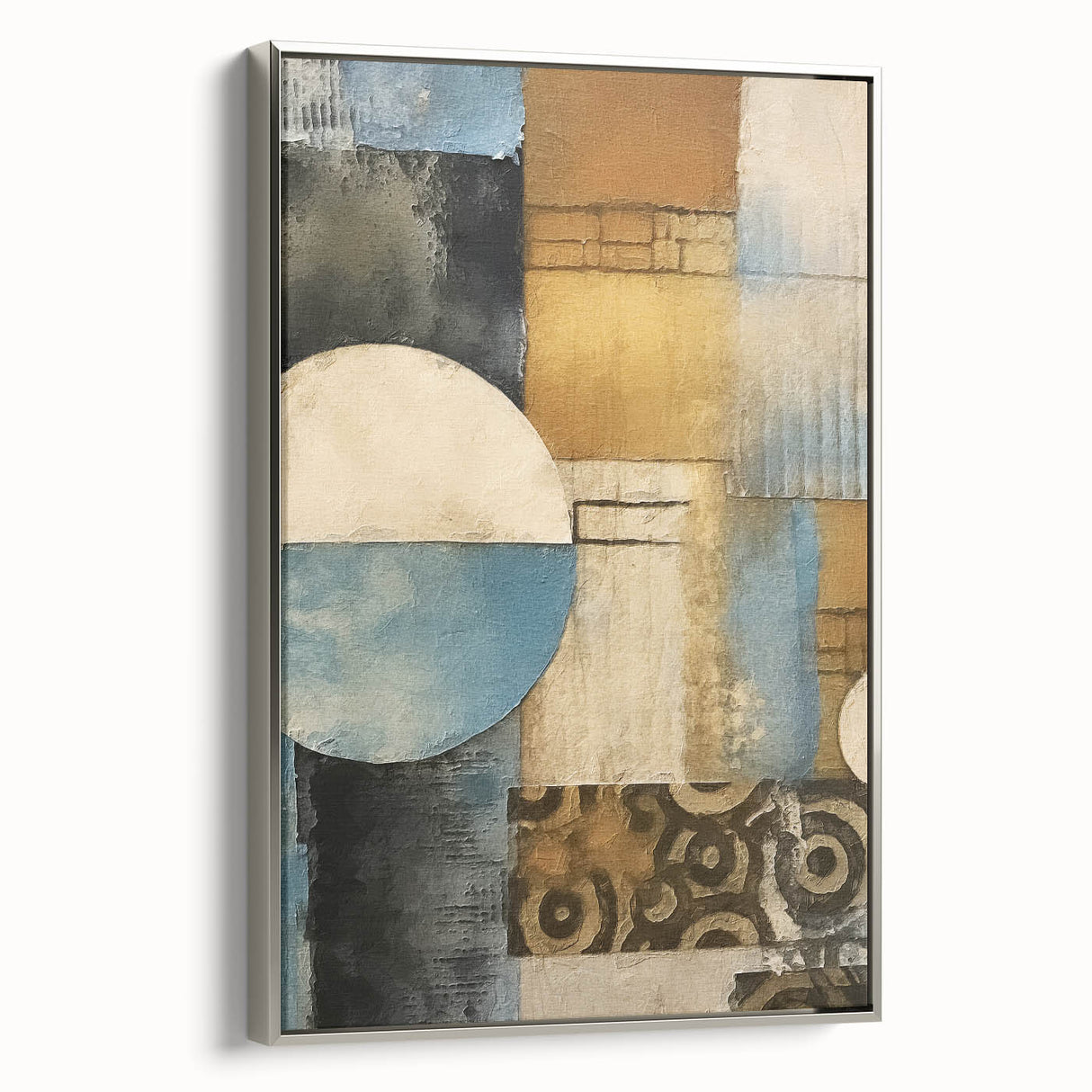 Framed wall art showcasing abstract strokes in serene silver hues, designed to elevate modern decor. Ideal for living spaces, adding a touch of elegance.