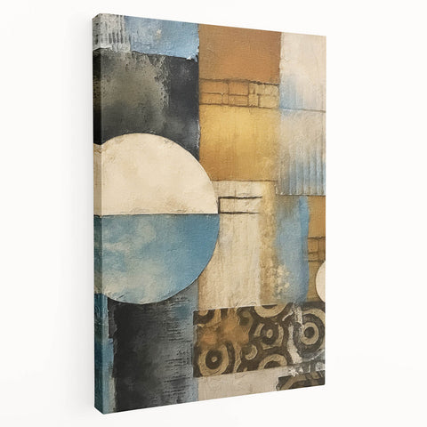 Abstract strokes wall art on stretched canvas showcasing vibrant hues of blue, pink, and gold, adding a modern touch to any interior decor. Perfect for contemporary living spaces.