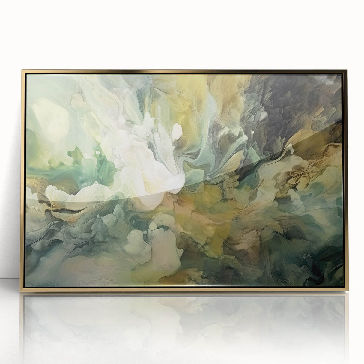 Framed abstract wall art featuring gold acrylic strokes on a textured background, designed to enhance modern home decor with elegance and style.