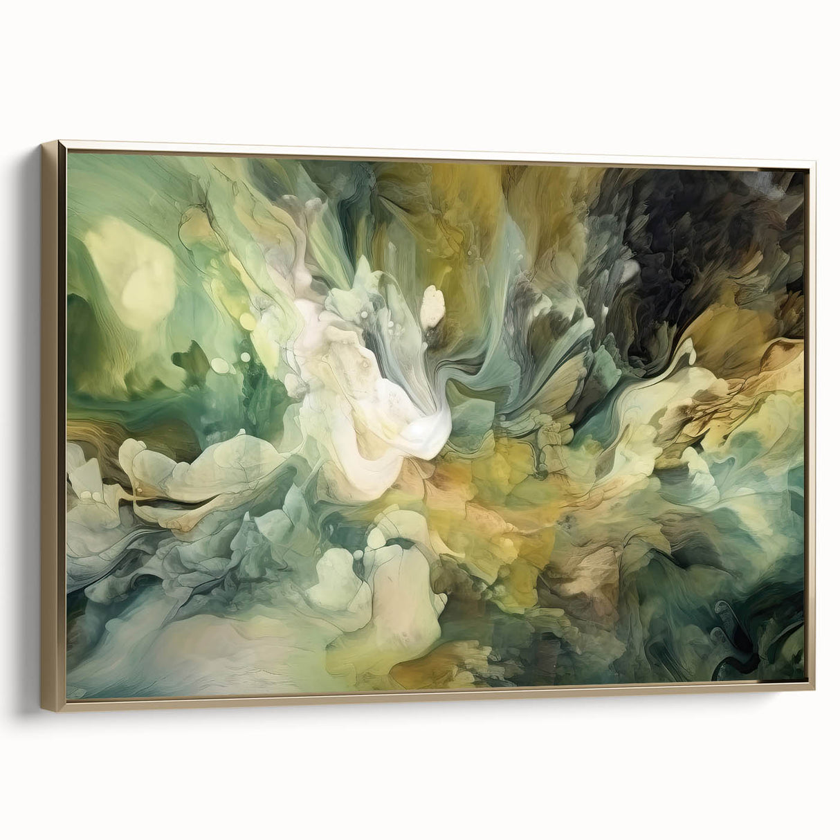Framed canvas wall art showcasing abstract gold strokes against a neutral background, adding a modern touch to home decor. Ideal for contemporary interiors.
