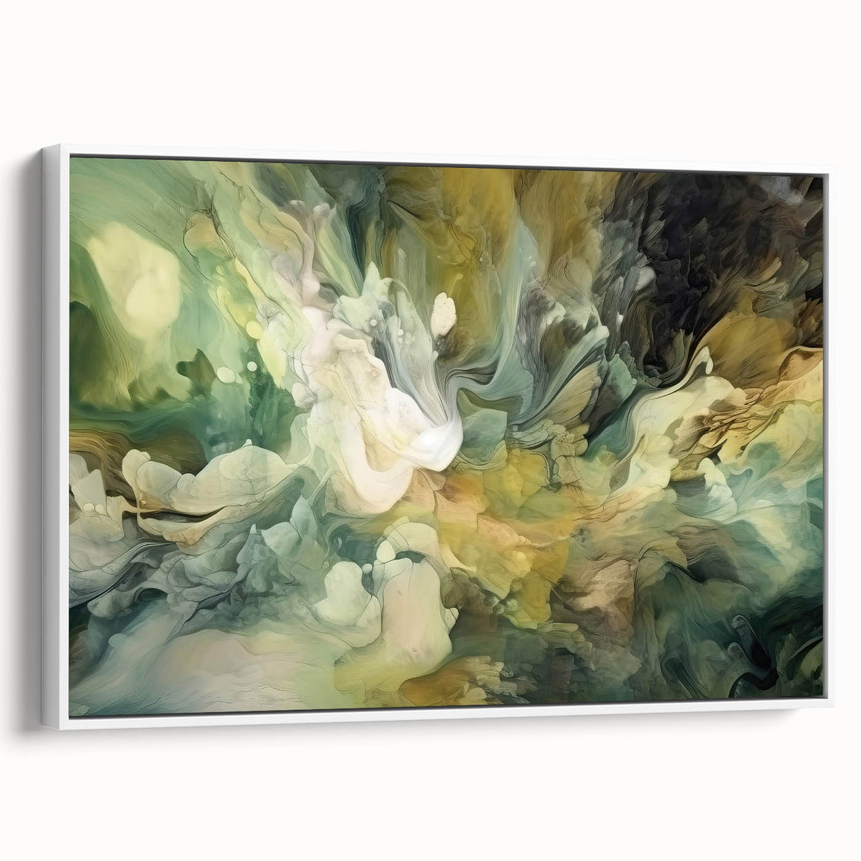 Framed abstract strokes wall art in a sleek white frame, showcasing vibrant colors and dynamic patterns, perfect for modern home decor. Ideal for adding a contemporary touch to any living space or office.