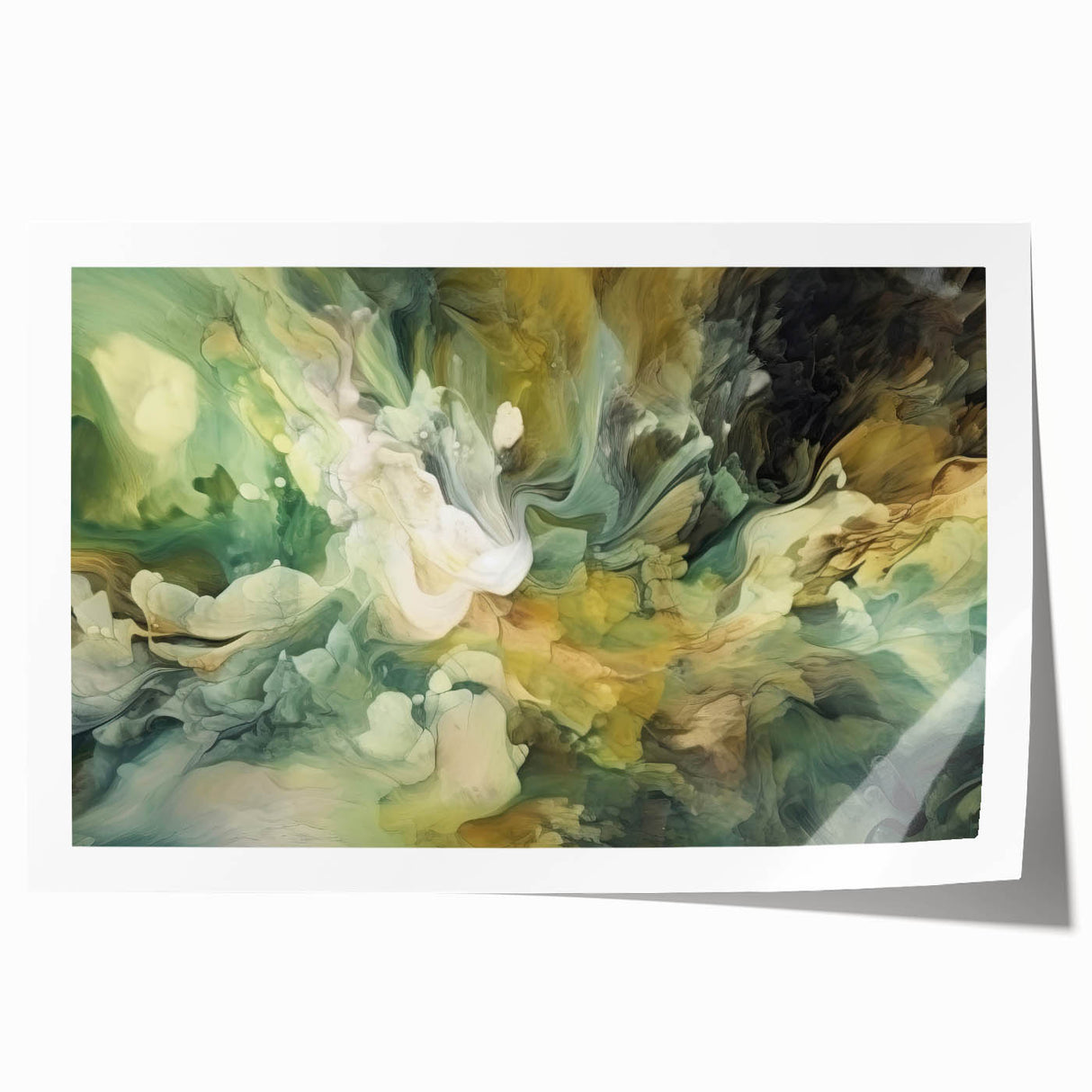 Abstract strokes wall art print showcasing vibrant blue, orange, and green colors with dynamic brushstroke patterns, ideal for modern home decor. Rolled and ready for framing, it adds a contemporary touch to any space.