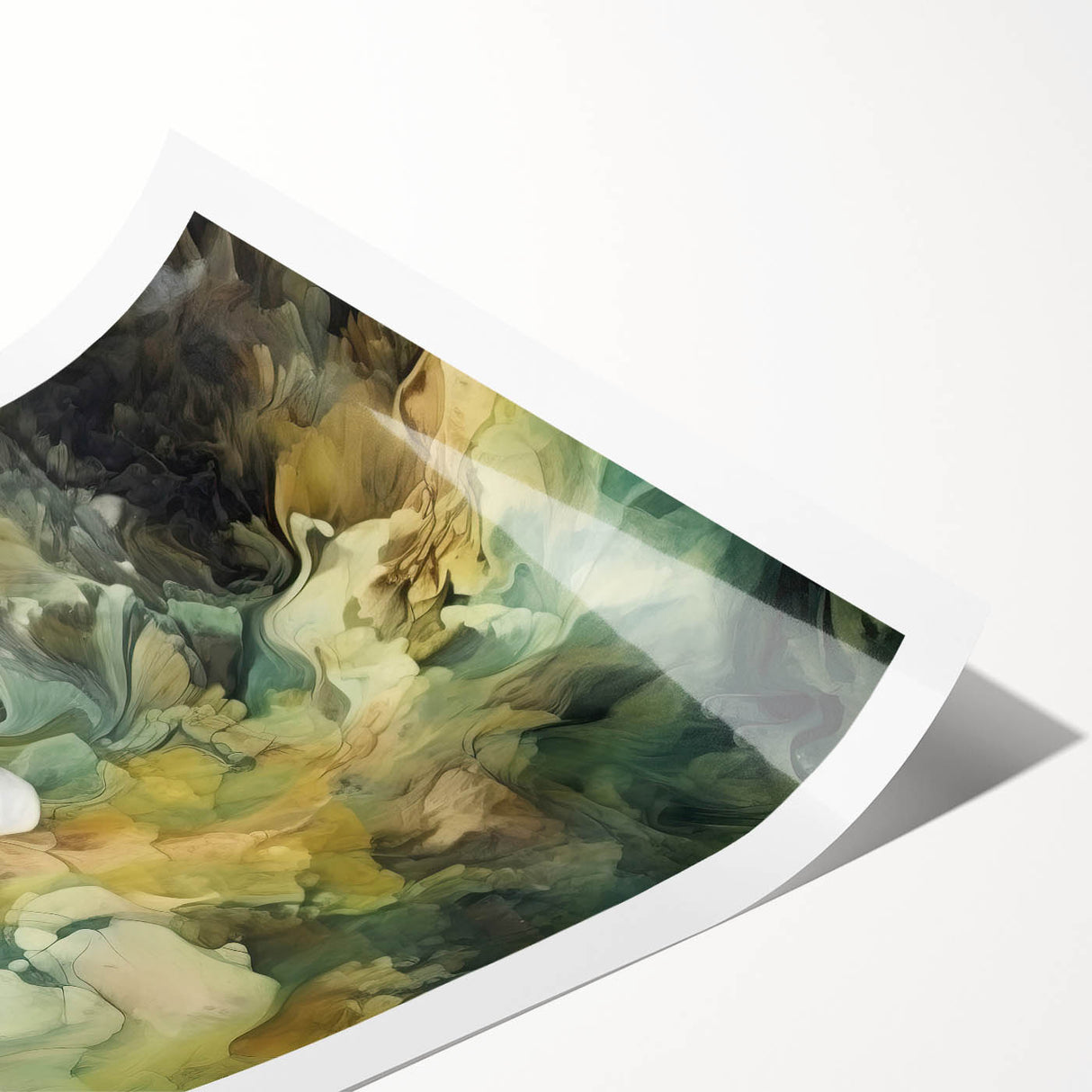 Abstract wall art print featuring vibrant, multicolored strokes in shades of blue, yellow, and red, showcasing a modern design style suitable for contemporary home decor. The artwork is rolled and ready for framing, emphasizing its artistic texture and bold aesthetic.