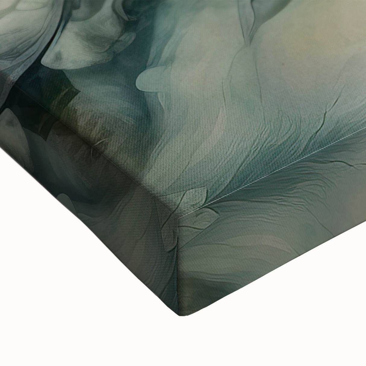 Close-up of a vibrant abstract strokes wall art piece on stretched canvas, featuring dynamic colors of blue, yellow, and pink, ideal for modern home decor.