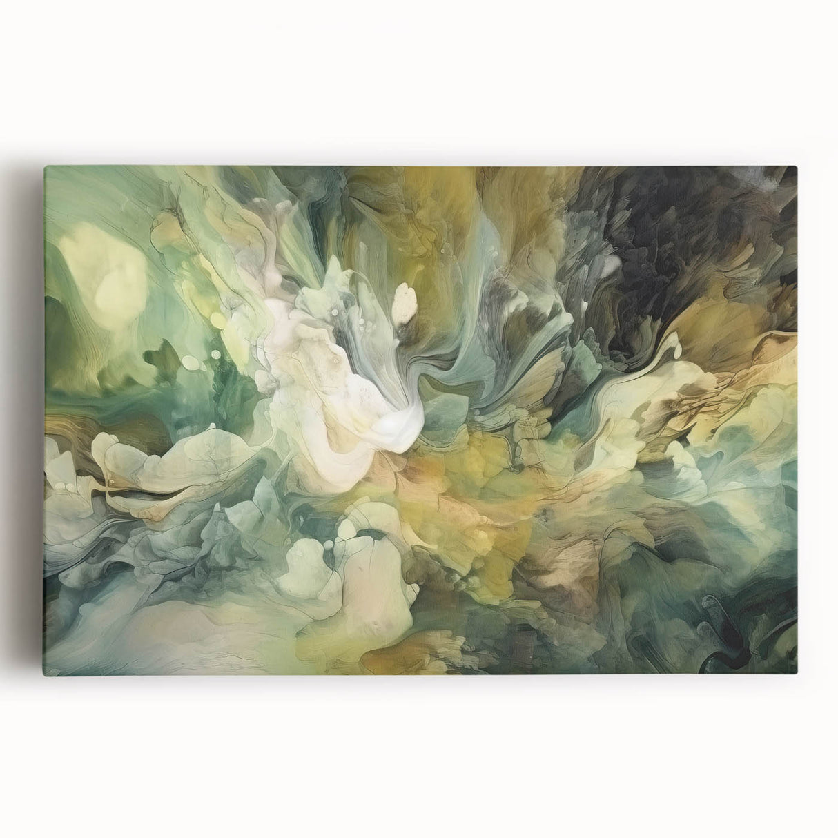 Abstract wall art featuring vibrant strokes in shades of blue, orange, and yellow, printed on a stretched canvas, ideal for modern home decor.