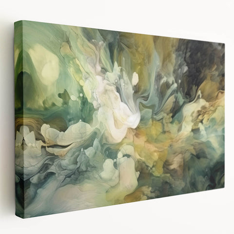 Abstract strokes wall art on stretched canvas showcasing vibrant blue, gold, and white colors, viewed from the side, ideal for modern home decor.