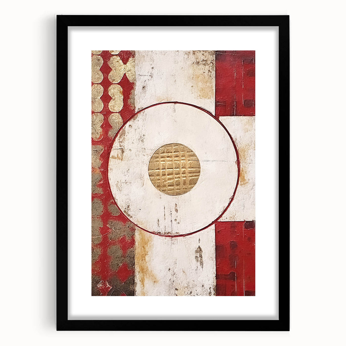 Abstract wall art featuring bold, colorful strokes in a black frame with a mat, ideal for modern home decor. Perfect for adding a contemporary touch to any room.