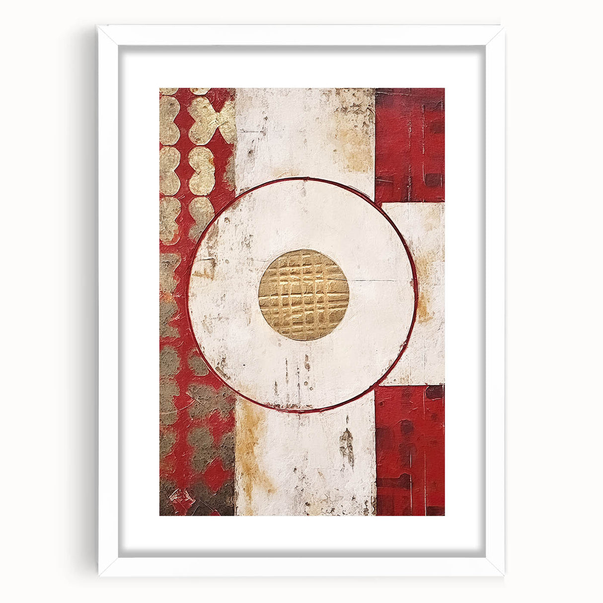 Abstract strokes wall art in a white frame with a mat, showcasing vibrant colors and dynamic patterns, perfect for modern home decor. Ideal for adding a contemporary touch to any living space.