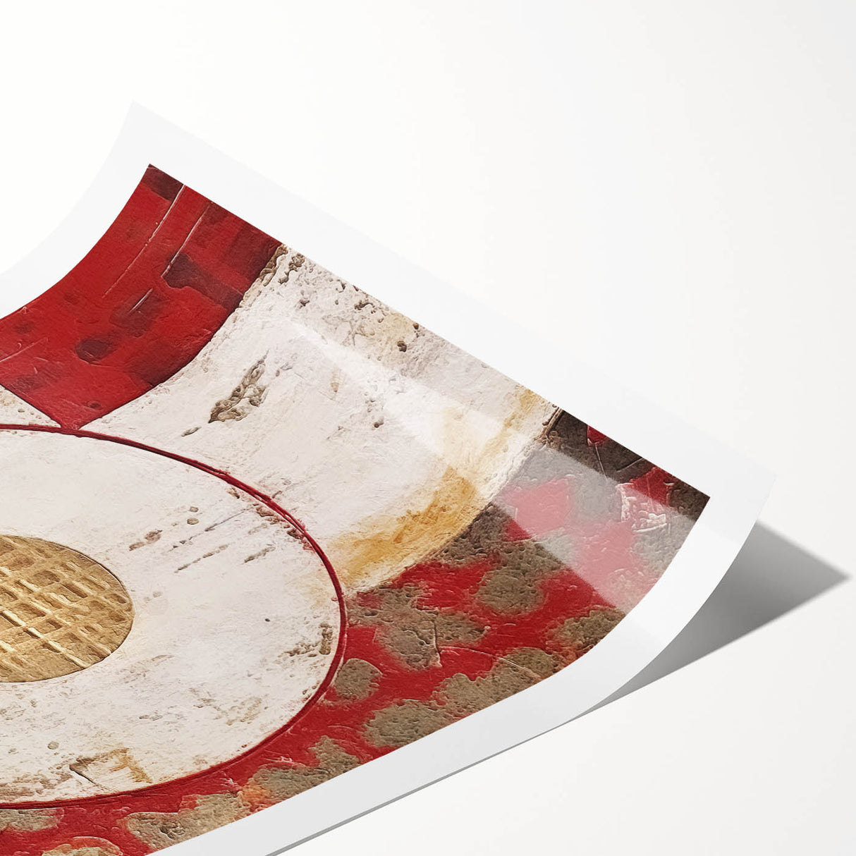 Abstract wall art print showcasing vibrant strokes in shades of blue, orange, and yellow, rolled for easy transport and display, perfect for modern decor.