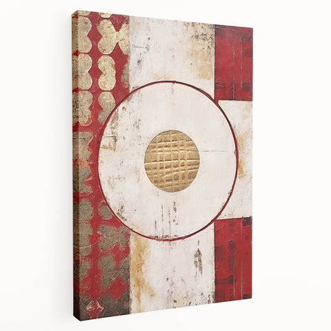 Abstract wall art on a stretched canvas showcasing vibrant, swirling strokes in blue, orange, and yellow hues, perfect for modern home decor.