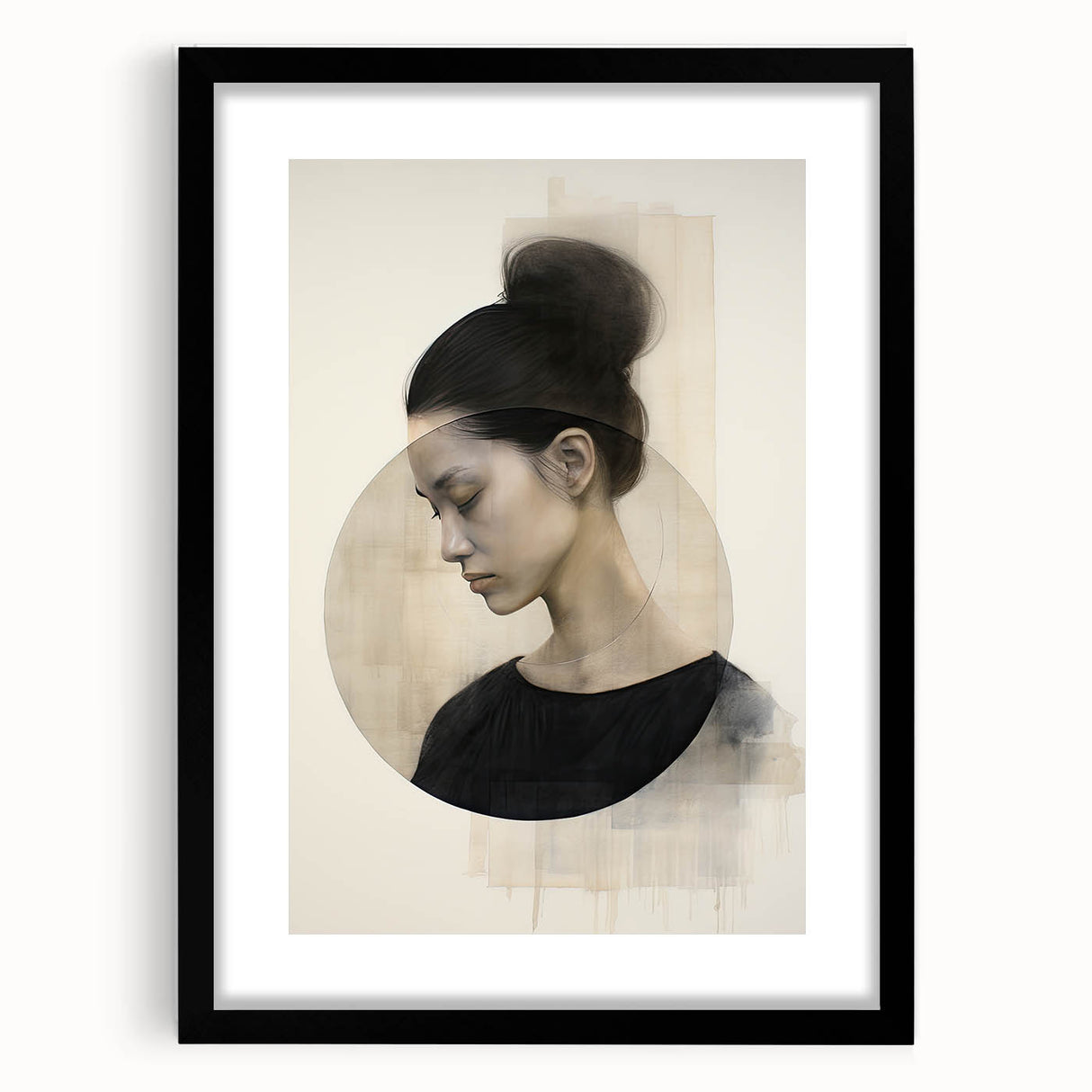 Elegant Dining Room Art Prints - Black & Beige Modern Portrait