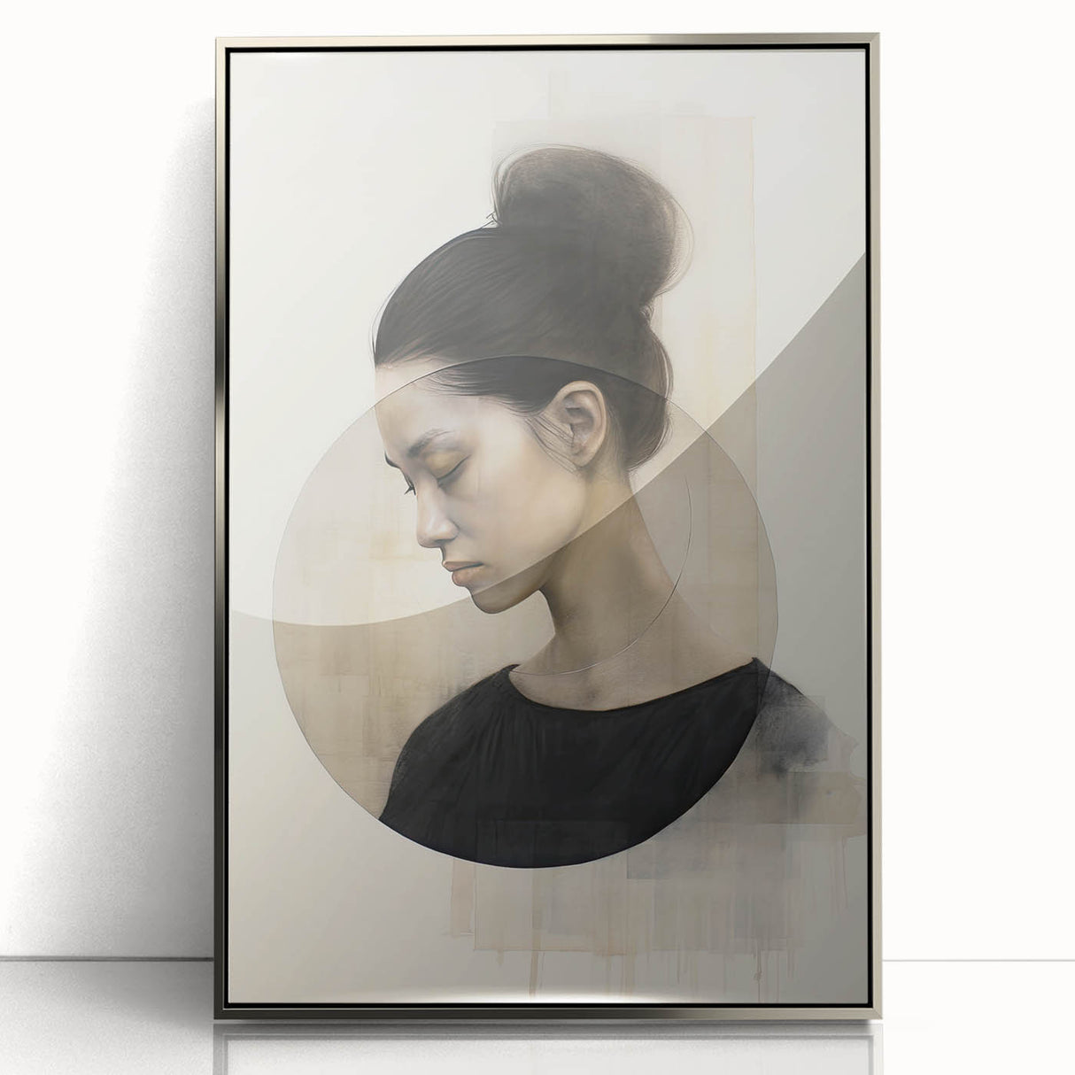 Elegant Dining Room Art Prints - Black & Beige Modern Portrait