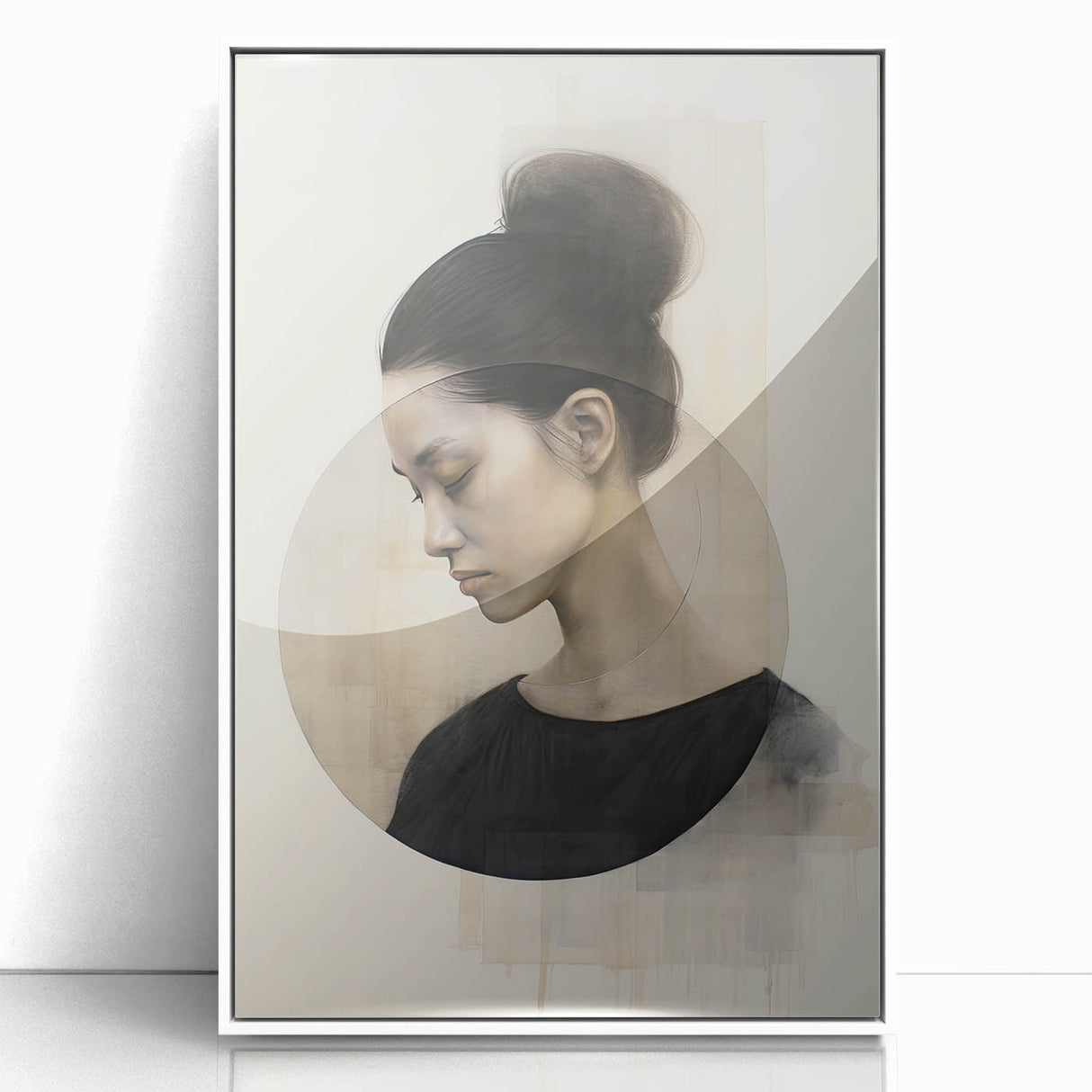 Elegant Dining Room Art Prints - Black & Beige Modern Portrait