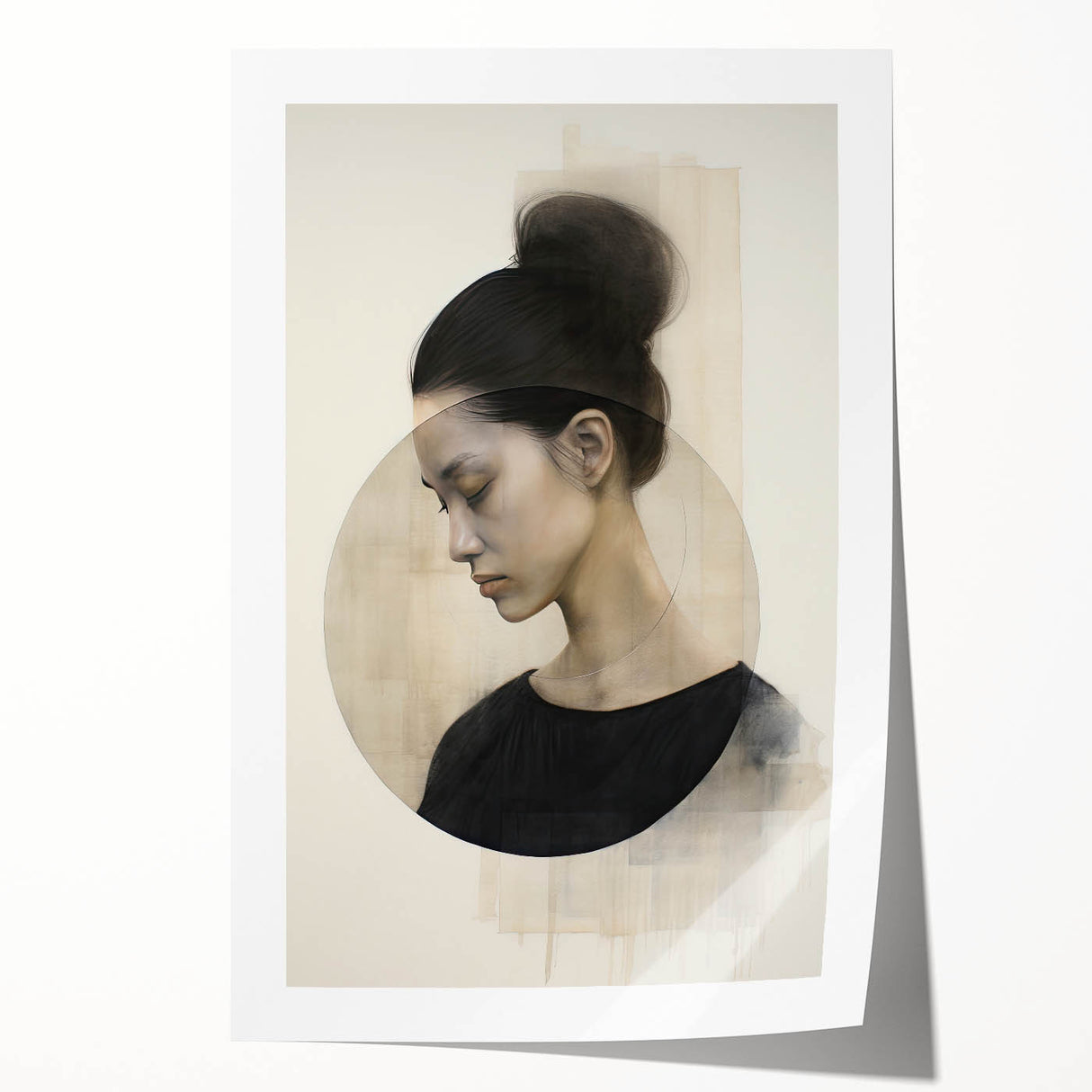 Elegant Dining Room Art Prints - Black & Beige Modern Portrait